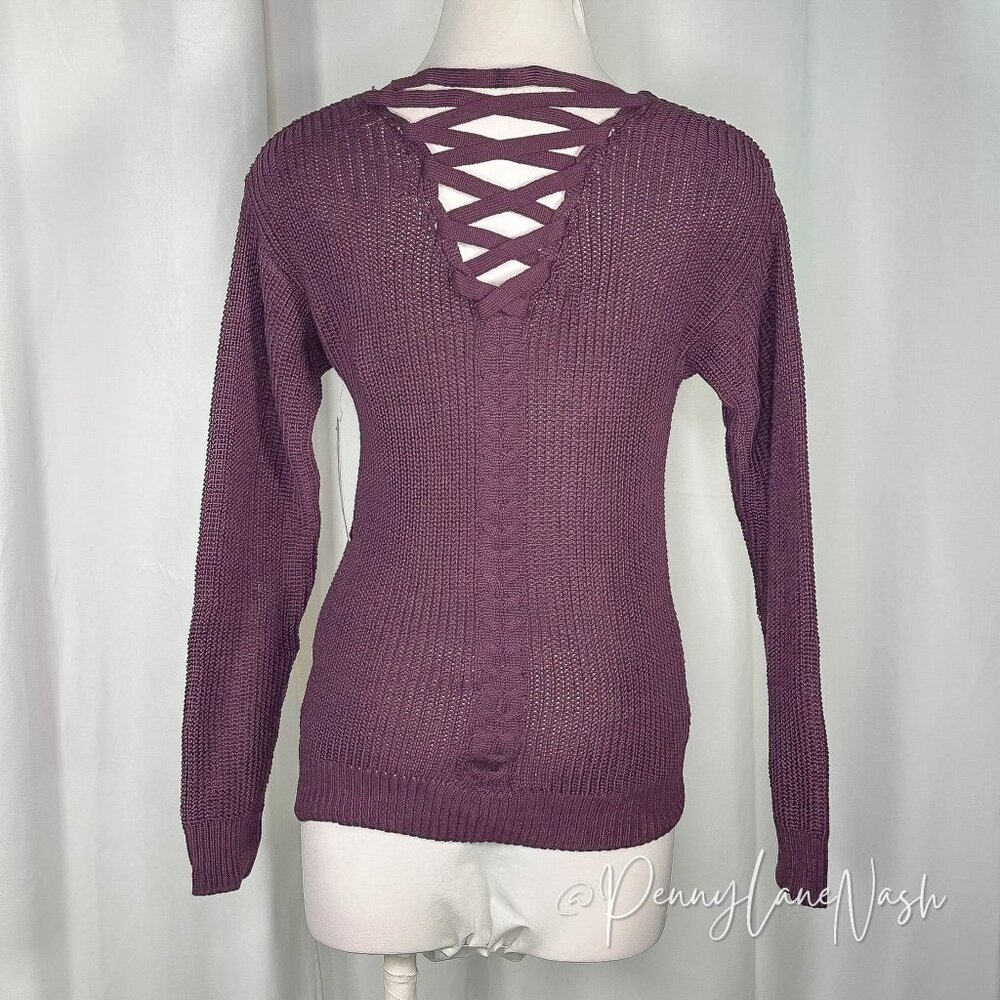 Lizard Thicket Lace Up Back Sweater Size Small Dark Plum - Picture 5 of 11